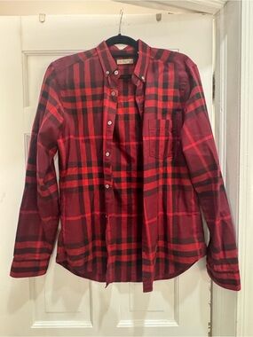 Burberry Red and Black Plaid Button-Down Shirt